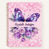 Papillon de carnet de croquis fleurs violettes ros (Devant)