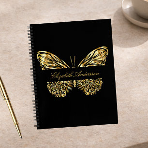 Papillon de carnet de croquis noir or élégant nom