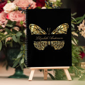 Papillon de carnet de croquis noir or élégant nom