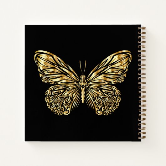 Papillon de carnet de croquis noir or élégant nom (Dos)
