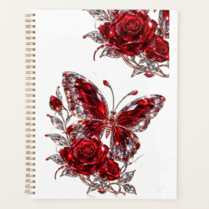 Papillon de cristal de rubis et rose