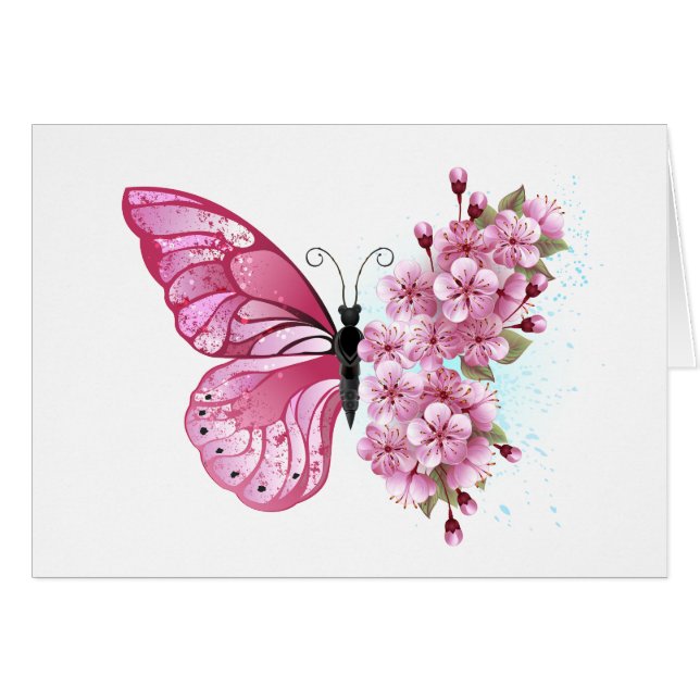 Papillon de fleurs avec Sakura rose (Devant horizontal)