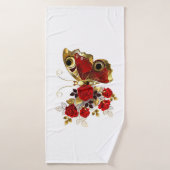 Papillon de fleurs rouges aux roses rouges (Serviette de bain)