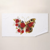 Papillon de fleurs rouges aux roses rouges (Serviette de bain)