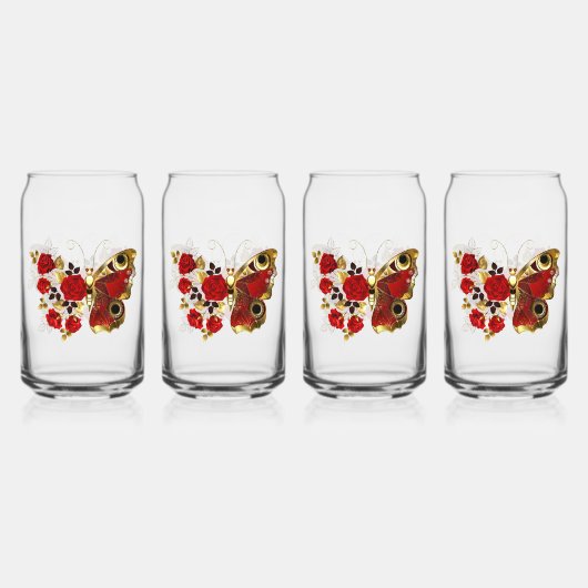 Papillon de fleurs rouges aux roses rouges (Recto)