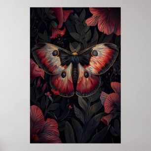 Papillon de nuit noir rouge Impression Botanique s