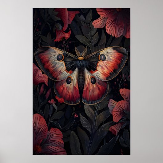 Papillon de nuit noir rouge Impression Botanique s (Devant)