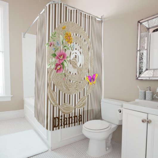 Papillon de rideau de douche Brown bande (En situation)