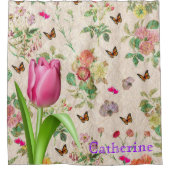 Papillon de rideau de douche Tulipe rose florale (Devant)