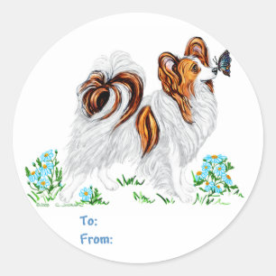 Papillon Dog & Butterfly Eye to Eye Ronde Sticker