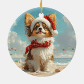 Papillon Dog Christmas Beach Keramisch Ornament (Achterkant)