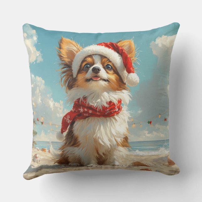 Papillon Dog Christmas  Beach Kussen (Achterkant)