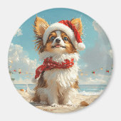 Papillon Dog Christmas  Beach Magneet (Voorkant)