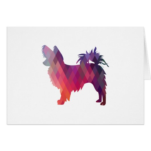 Papillon Dog Geo Pattern Silhouette Paarse Card (Voorkant Horizontaal)