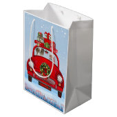 Papillon Dog in auto met kerstman Medium Cadeauzakje (Achterkant Gekanteld)