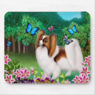 Papillon Dog in de tuin van Mousepad Muismat