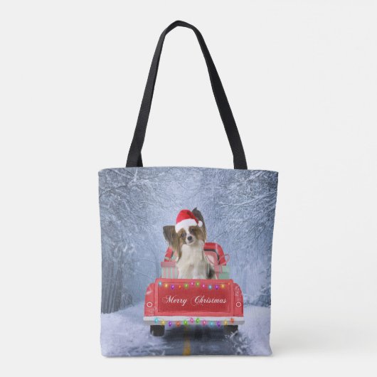 Papillon Dog in sneeuw, met kerstmis Draagtas (Achterkant)