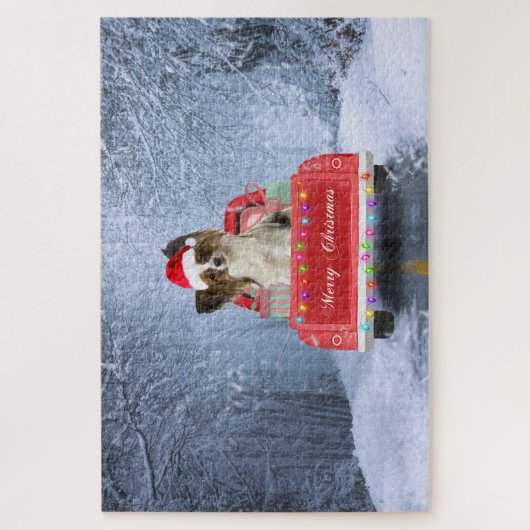 Papillon Dog in sneeuw, met kerstmis Legpuzzel (Verticaal)