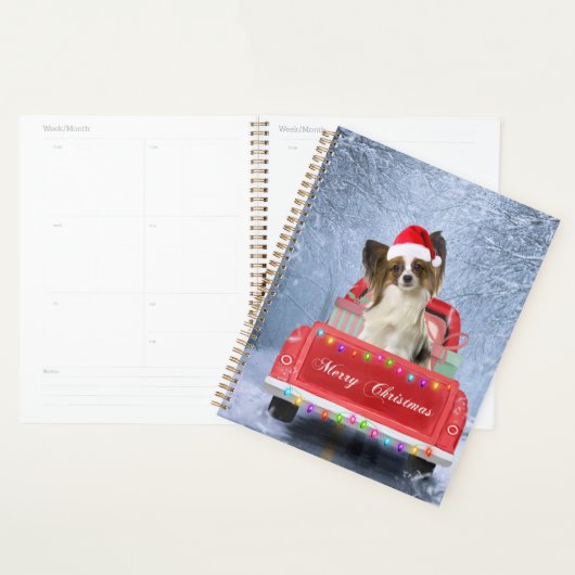 Papillon Dog in sneeuw, met kerstmis Planner (Display)