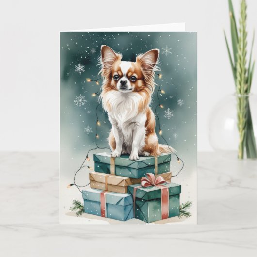 Papillon Dog Kerstgroet Kaart (Voorkant)