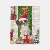 Papillon Dog Kerstmis Fleece Deken (Voorkant)