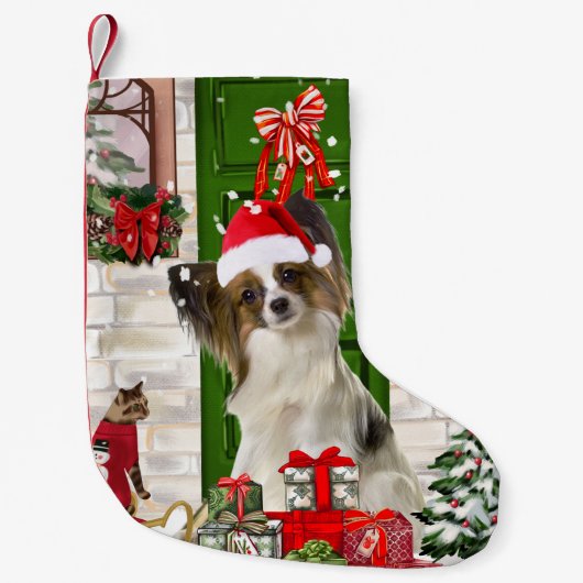 Papillon Dog Kerstmis Kleine Kerstsok (Voorkant)