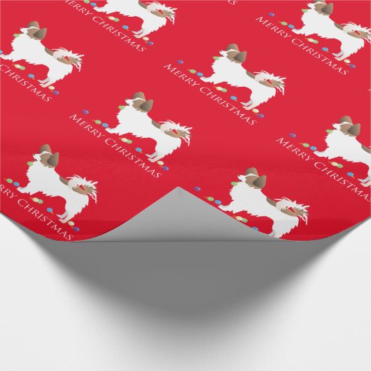 Papillon Dog Merry-kerstdesign Cadeaupapier (Hoek)