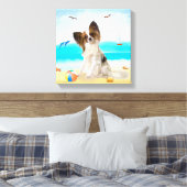 Papillon Dog op strand Canvas Afdruk (Insitu (Slaapkamer))