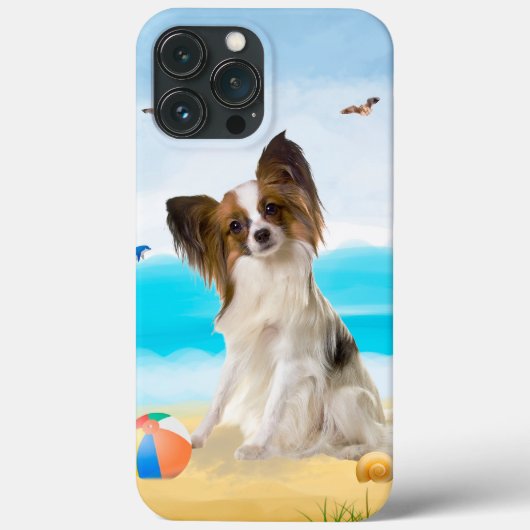 Papillon Dog op strand Case-Mate iPhone Case (Achterkant)