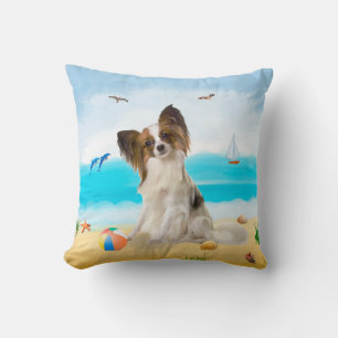Papillon Dog op strand Kussen