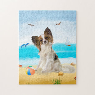 papillon Dog op strand Legpuzzel
