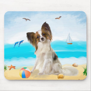 Papillon Dog op strand Muismat