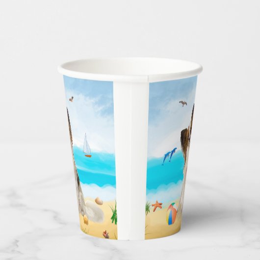 Papillon Dog op strand Papieren Bekers (Rechts)