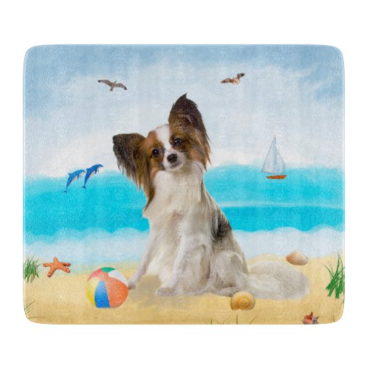 Papillon Dog op strand Snijplank (Voorkant)
