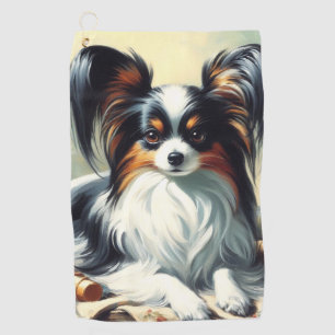 Papillon Dog Painting Golfhanddoek