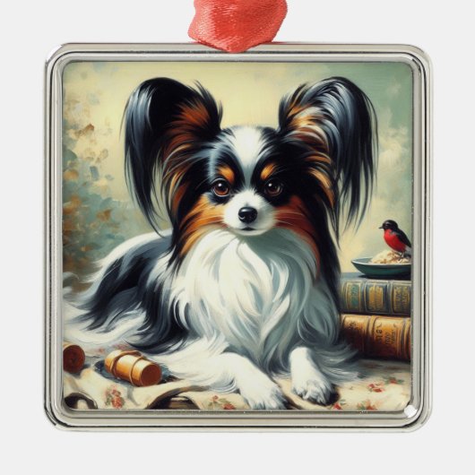  Papillon Dog Painting Metalen Ornament (Voorkant)