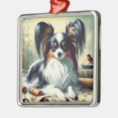  Papillon Dog Painting Metalen Ornament (Links)