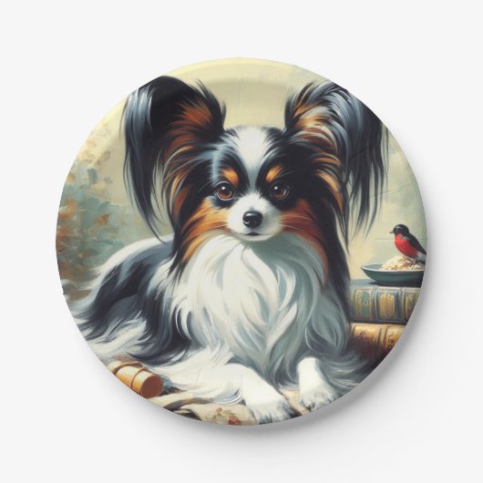  Papillon Dog Painting Papieren Bordje (Voorkant)