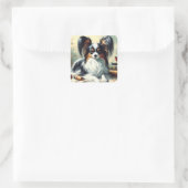  Papillon Dog Painting Vierkante Sticker (Tas)