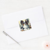  Papillon Dog Painting Vierkante Sticker (Envelop)