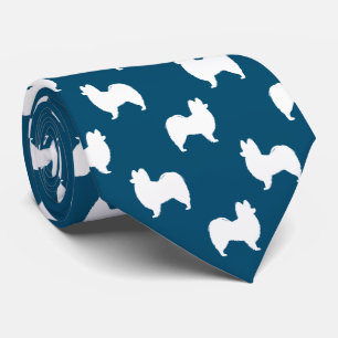 Papillon Dog Silhouettes Pattern Blue and White Stropdas