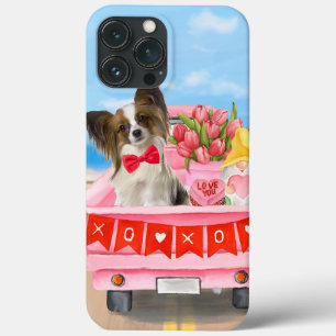 Papillon Dog Valentijnsdag Truck Hearts iPhone 13 Pro Max Hoesje