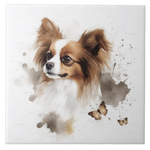 Papillon Dog Waterverf met vlinders Tegeltje