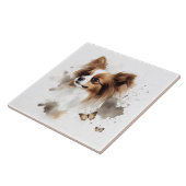 Papillon Dog Waterverf met vlinders Tegeltje (Zijkant)