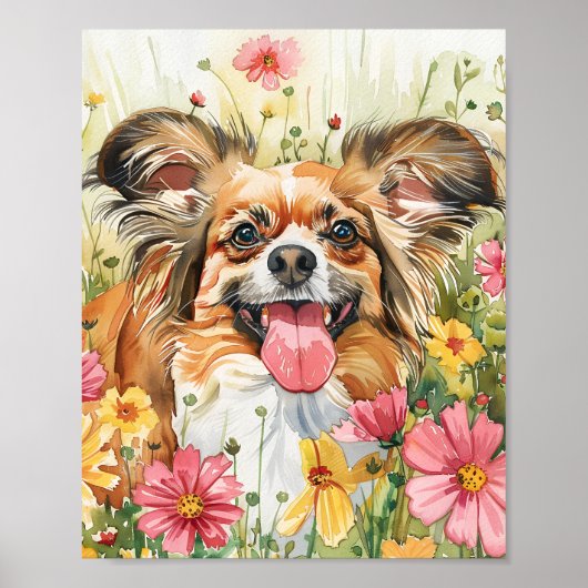 Papillon Dog Waterverf Poster Schattige Speelgoed (Voorkant)