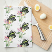 Papillon d'oiseau vert serviette de cuisine Imprim (Quart Plié)