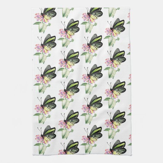 Papillon d'oiseau vert serviette de cuisine Imprim (Vertical)