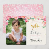 Papillon d'or et carte de remerciements floral de (Devant / Derrière)