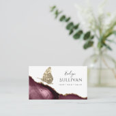 papillon d'or et carte de visite d'agate bordeaux (Debout devant)