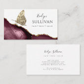 papillon d'or et carte de visite d'agate bordeaux (Devant / Derrière)